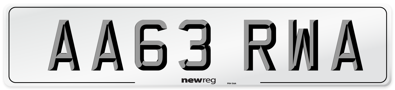 AA63 RWA Number Plate from New Reg